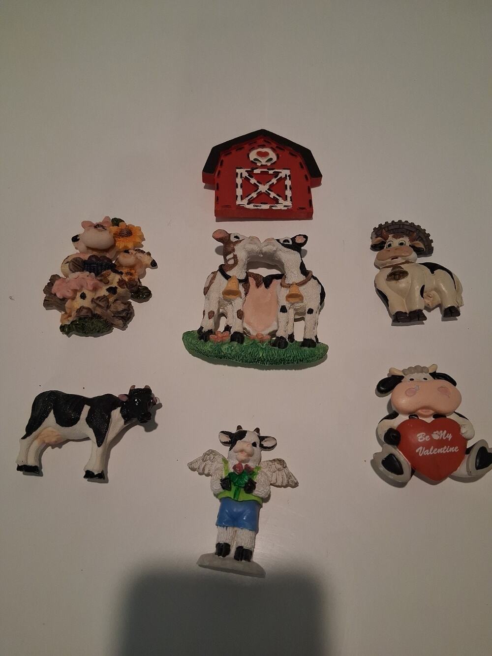 Vintage 1990s Resin Cow Collection Red Barn Farmhouse Kitchen Ornaments Lot of 7